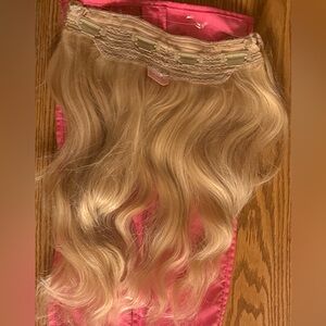 Glam Seamless Golden Blonde wavy halo Hair Extensions